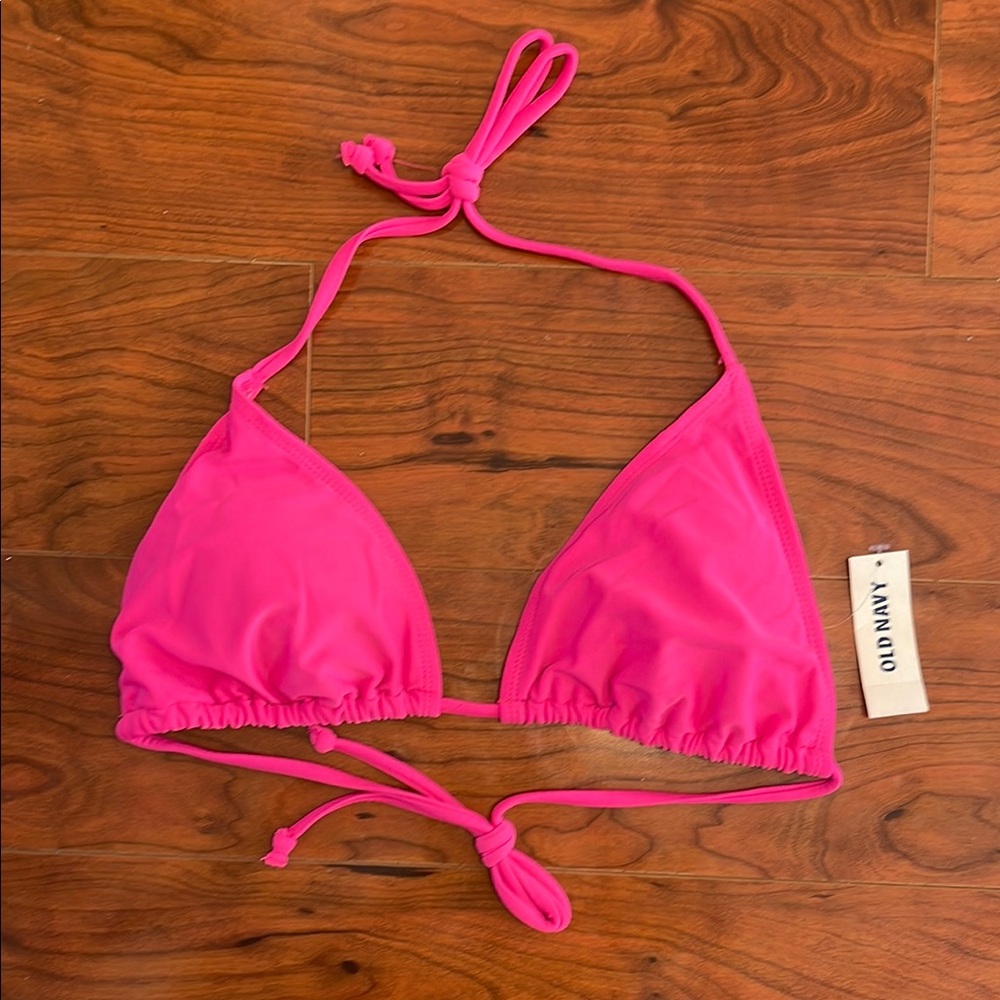 NWT Old Navy Bright Pink Halter Triangle Padded Bikini Top